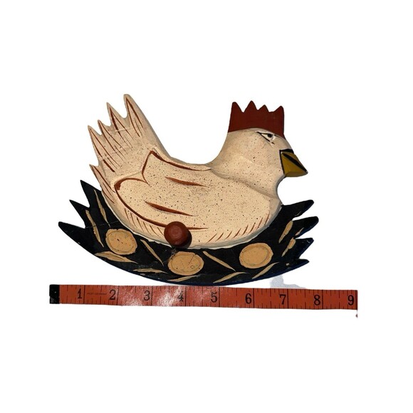Hand Carved Wooden Chicken Rooster Folk Art Wall Hook Rustic Farmhouse Decor - Picture 11 of 12